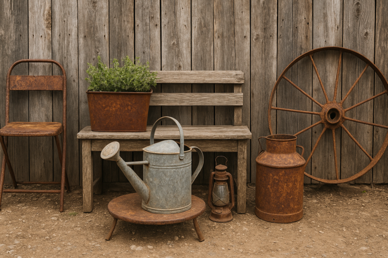 Vintage Rustic Outdoor Spaces: Weathered Wood and Metal Accents